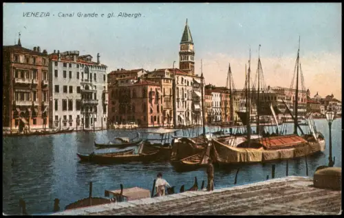 Cartolina Venedig Venezia Canal Grande e gl. Albergh. 1914