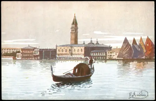 Cartolina Venedig Venezia Panorama. Gondel 1913