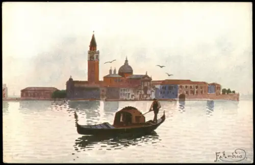 Cartolina Venedig Venezia Isola di S. Giorgio - Künstlerkarte Gondel 1913