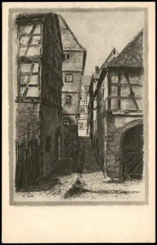 Bad Wimpfen Kronengässchen ALT-WIMPFEN signierte Künstlerkarte Zeichnung 1920