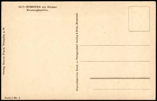 Bad Wimpfen Kronengässchen ALT-WIMPFEN signierte Künstlerkarte Zeichnung 1920
