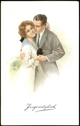 Jugendglück Künstlerkarte Verliebtes Paar Liebe & Romantik 1910