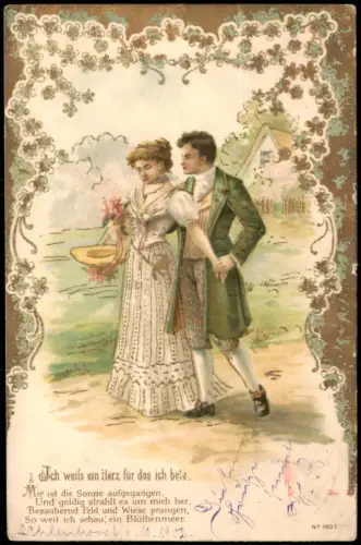 Liebe Liebespaare Künstlerkarte Paar verliebt, Verziehrung Jugendstil 1900