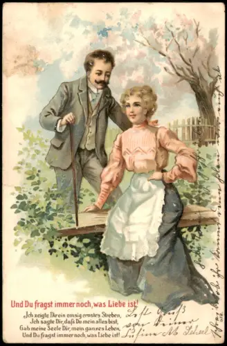 Künstlerkarte Liebe Liebespaar Und Du fragst immer noch was Liebe ist! 1905