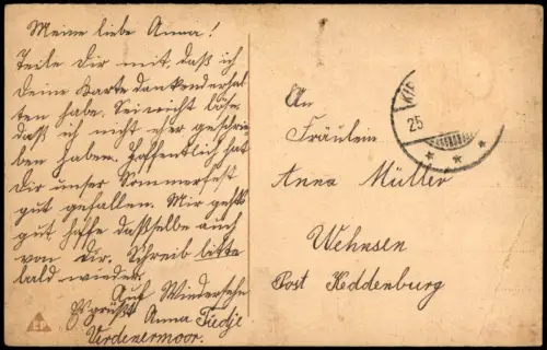 Romantik Liebe Liebespaar unter Hufeisen mit Blumen Ornamenten 1910