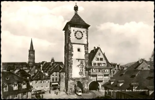 Ansichtskarte Freiburg im Breisgau Schwabentor Straßenbahn Fotokarte 1961