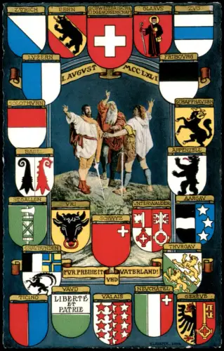 Ansichtskarte .Schweiz Kantonwappen - Für Freiheit und Vaterland 1976