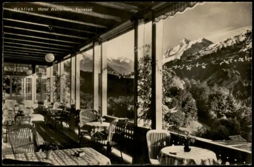 Ansichtskarte Hohfluh-Hasliberg Hotel Wetterhorn, Terrasse - Berge 1962
