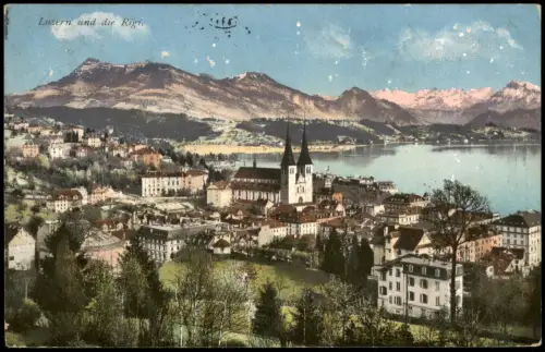 Ansichtskarte Luzern Lucerna Stadt mit Rigi 1915
