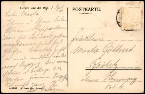 Ansichtskarte Luzern Lucerna Stadt mit Rigi 1915