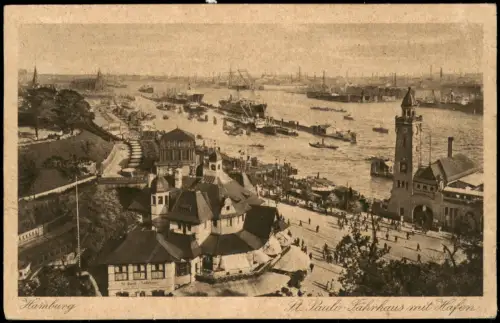 Ansichtskarte St. Pauli-Hamburg Fährhaus mit Hafen 1927