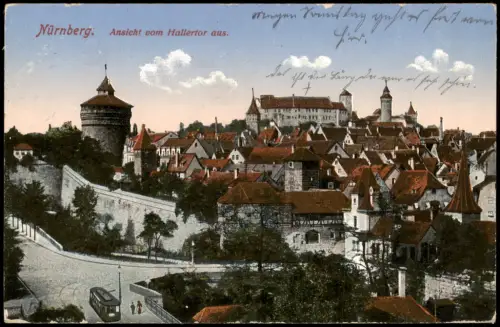Ansichtskarte Nürnberg Ansicht vom Hallertor aus. 1916  gel. Feldpostvignette