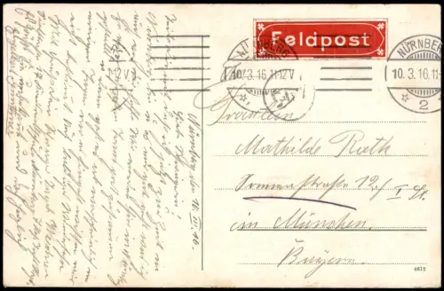 Ansichtskarte Nürnberg Ansicht vom Hallertor aus. 1916  gel. Feldpostvignette