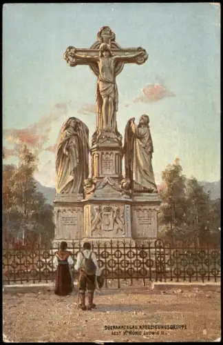 Ansichtskarte Oberammergau Kreuzigungsgruppe - Künstlerkarte 1912