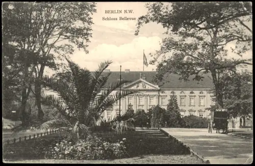 Ansichtskarte Tiergarten-Berlin Schloß Bellevue Kutsche Palme 1913