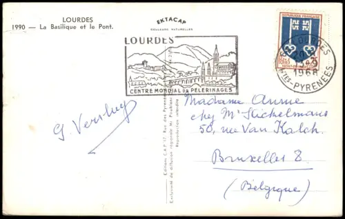 CPA Lourdes Lorda La Basilique et le Pont. 1968