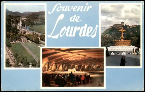 CPA Lourdes Lorda Kirche / Basilique Halle Innen Mehrbild 1967