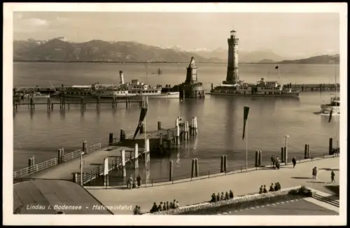 Ansichtskarte Lindau (Bodensee) Hafen Dampfer 1938