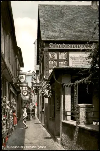 Ansichtskarte Rüdesheim (Rhein) Drosselgasse mit Lindenwirt 1964