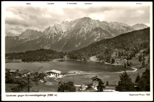 Ansichtskarte Mittenwald Lautersee gegen Karwendelgebirge Berggipfel 1961