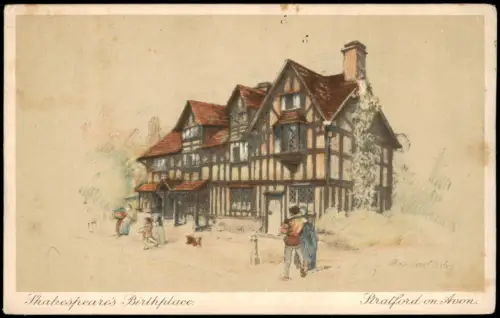 Postcard Stratford-upon-Avon Shakespeare´s House Künstlerkarte 1929