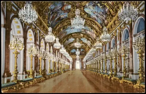 Ansichtskarte Chiemsee Herrenchiemsee Schloss große Spiegelgallerie 1914