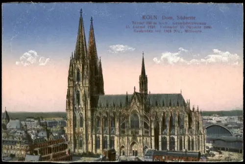 Ansichtskarte Köln Kölner Dom Südseite Stadt 1914