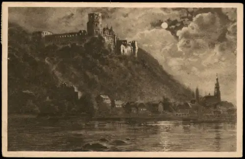 Heidelberg Heidelberger Schloss bei Mondschein Künstlerkarte 1926