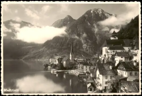 Ansichtskarte Hallstatt Stadtpartie Berge Wolken Fotokarte 1930