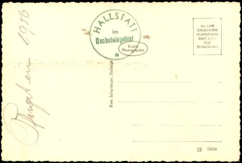 Ansichtskarte Hallstatt Stadtpartie Berge Wolken Fotokarte 1930