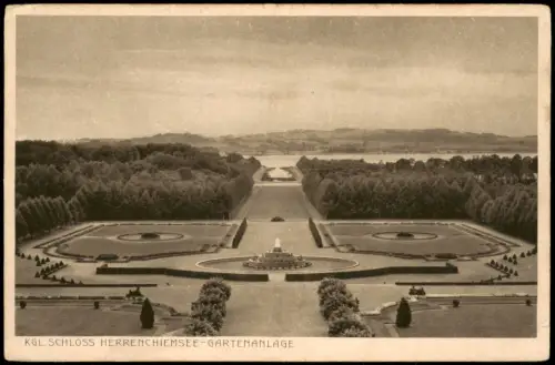 Ansichtskarte Chiemsee Blick com Schloß Herrenchiemsee auf Gartenanlage 1928