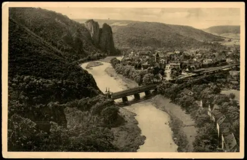 Ansichtskarte Bad Münster am Stein-Ebernburg Blick auf Stadt und Brücke 1952