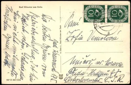 Ansichtskarte Bad Münster am Stein-Ebernburg Blick auf Stadt und Brücke 1952