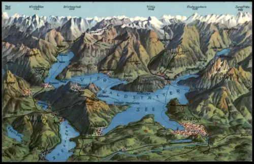 Ansichtskarte Luzern Lucerna Vierwaldstättersee Landkarten AK REPRO 1916/1980