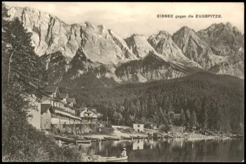 Garmisch-Partenkirchen Eibsee Bootsanlegestelle gegen die ZUGSPITZE. 1913