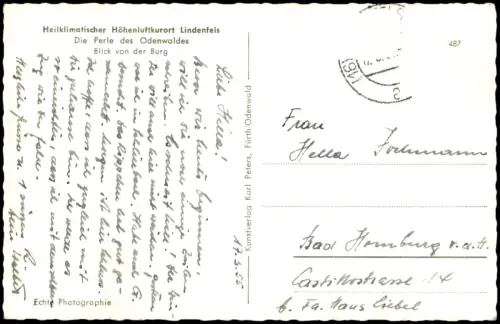 Ansichtskarte Lindenfels (Bergstraße) Blick von der Burg 1955