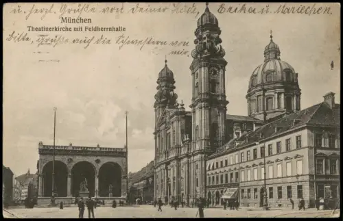 Ansichtskarte München Theatinerkirche mit Feldherrnhalle 1913