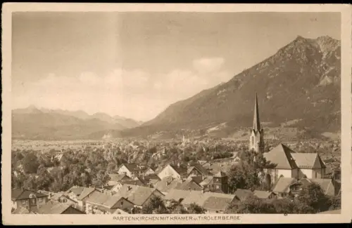 Ansichtskarte Garmisch-Partenkirchen Stadt mit Kramer u. Tirolerberge 1928
