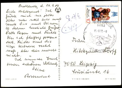 Brotterode Inselberg, Stadtblick mit Inselberg in der Ferne, Schwimmbad 1980