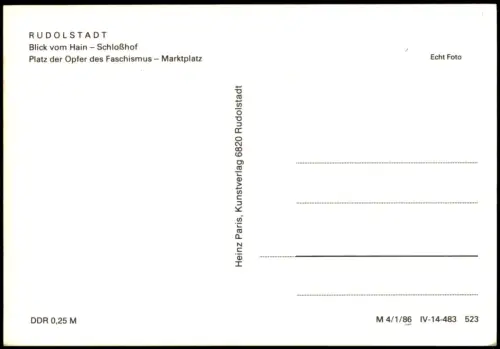 Rudolstadt DDR MB Blick vom Hain, Schloßhof, Platz der Opfer des Faschismus 1986