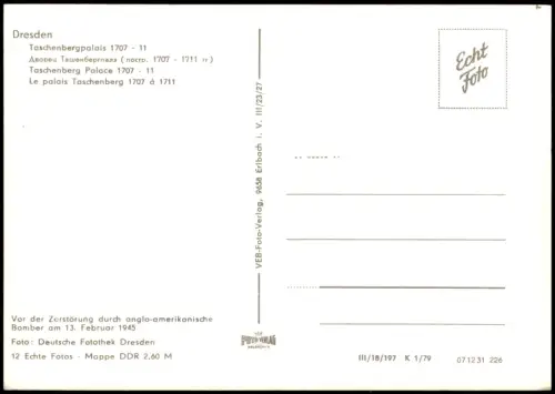 Dresden Taschenbergpalais 1707 - 11 1945/1979