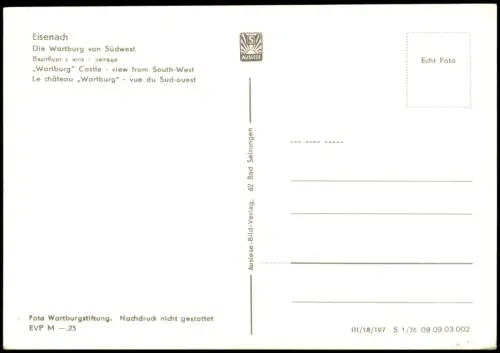 Ansichtskarte Eisenach Die Wartburg von Südwest zur DDR-Zeit 1976
