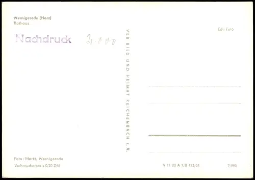 Ansichtskarte Wernigerode Rathaus 1964