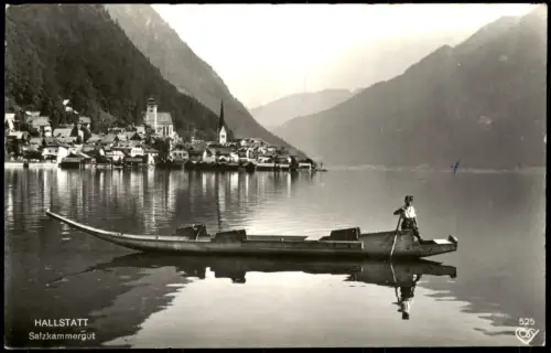 Ansichtskarte Hallstatt Bootsfahrt auf dem See Salzkammergut 1960