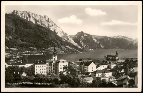 Ansichtskarte Gmunden (Salzkammergut) Panorama-Ansicht, Traunsee, Berge 1955