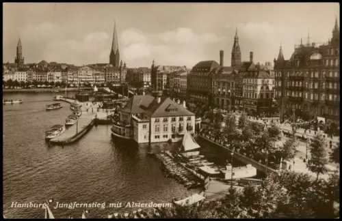 Ansichtskarte Hamburg Jungfernstieg mit Alsterdamm - Fotokarte 1926