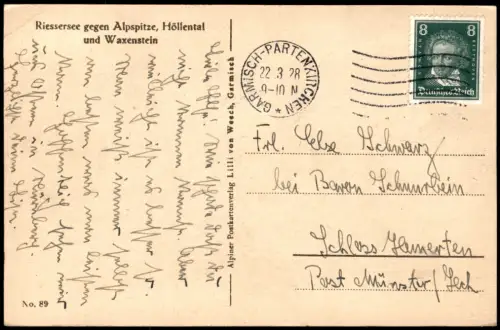 Garmisch-Partenkirchen Riessersee gegen Alpspitze, Höllental und Waxenstein 1928