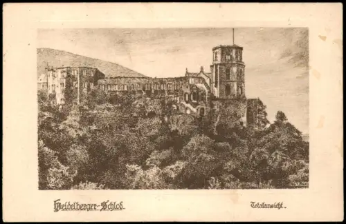 Ansichtskarte Heidelberg Heidelberger Schloss Federzeichnung Rudi Müller 1924