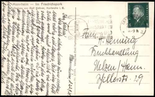 Ansichtskarte Mannheim Friedrichspark Springbrunnen 1931