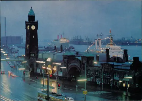 Ansichtskarte St. Pauli-Hamburg St. Pauli Landungsbrücken am Abend 1978